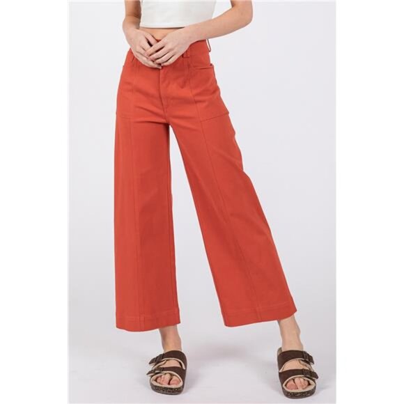 Sage + Fig Pants - NWT SAGE + FIG Wide Leg Cropped Pants in Cinnamon, Front Pockets, Stretchy, Fall